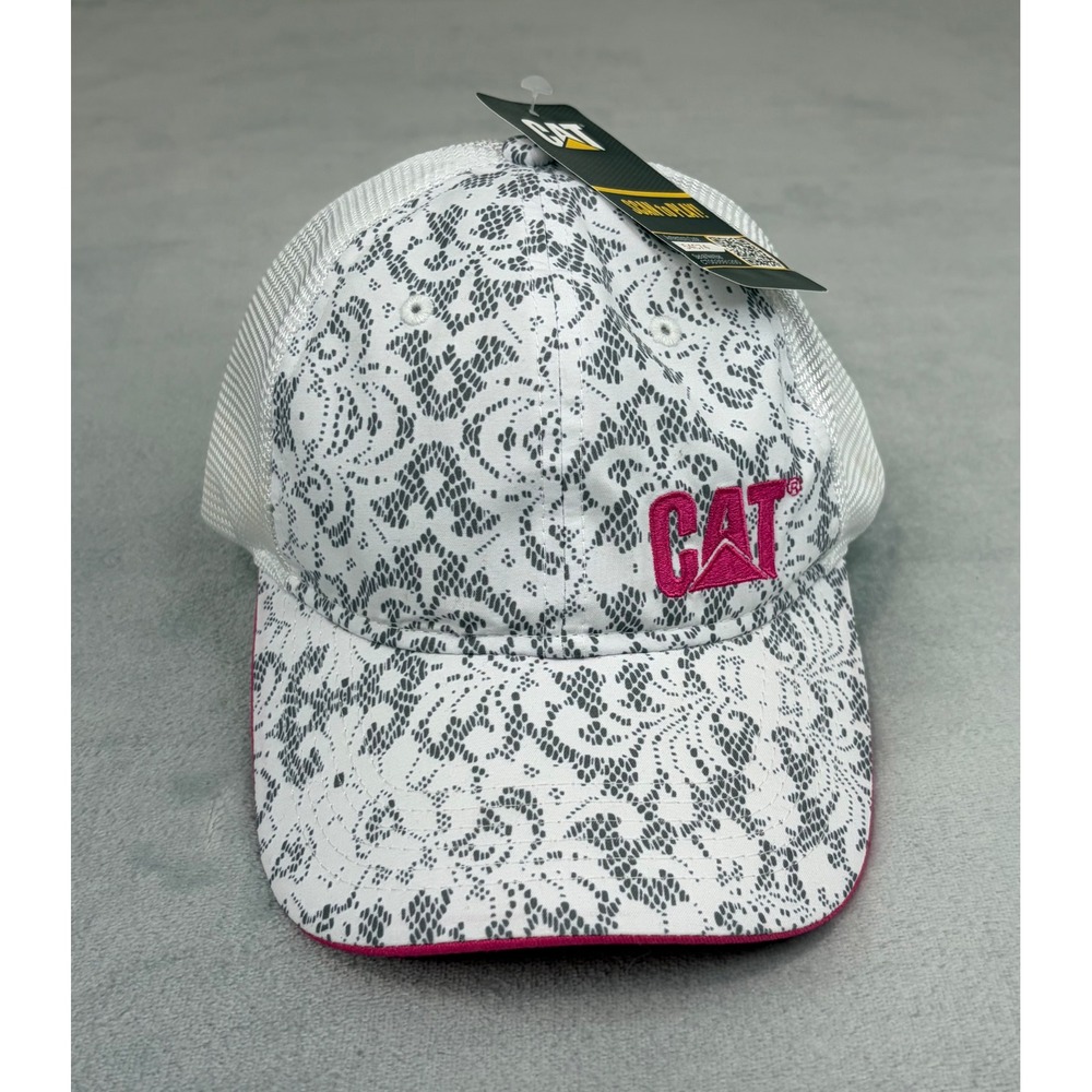 CAT Women Hat Lace Pattern Mesh Back Trucker Cap White Grey Pink Adjustable